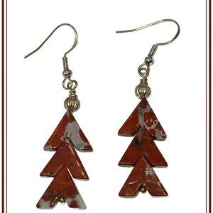 Genuine Jasper Beaded Handcrafted Earrings with Sterling Silver